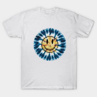 "90s Psychedelic Smiley: Peace & Love"- Retro Cute Hipster Blues T-Shirt